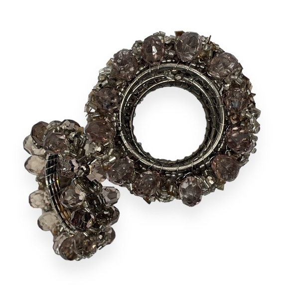 Beaded Napkin Rings Set of‎ 5 Taupe Smokey Light Brown - Picture 5 of 9